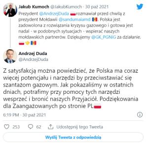 O bezpieczeństwie energetycznym i PGNiG w Mołdawi Prezydent Andrzeja Duda z Prezydent Mołdawii Maią Sandu